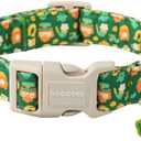 DOGWONG Green Dog Collar- Cute Trefoil Flower Dog Collars Adjustable St. Patrick's Day Puppy Clover Dog Collar for Large Dogs, L