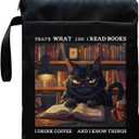 Inspirational Quotes Book Sleeve, Book Covers with Zipper, Book Sleeves for Book Lovers, Cat & Book Book Pouch Protector, That's What I Do I Read Books I Drink Coffee and I Know Things