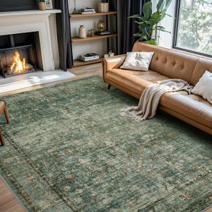 6x9 Area Rugs for Bedroom Non Slip Low Pile Rug Washable Floor Carpet with Distressed Printed Design, Ideal for Living Room Bedroom Dinning Room Bedside (Green)