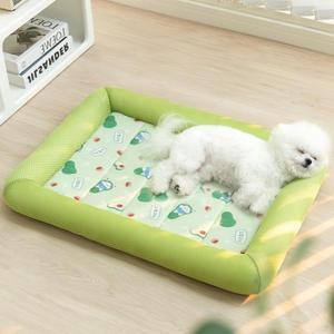 SpaceTime Cooling Mat for Dogs,Waterproof Dog Beds for Small Medium Large Sized Dogs,Bolster Cat Beds for Indoor Cats,Pet Beds with Sides for Puppy Crate,Non-Slip,Easy Maintenance (Green-Avocado, L)