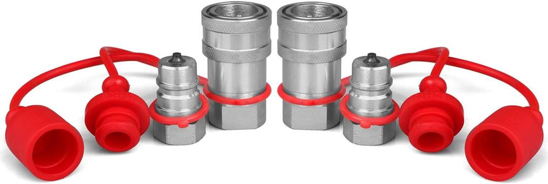 3/8" Ag ISO 5675 Hydraulic Quick Connect Couplers with Dust Caps,Pioneer Style Hydraulic Coupler,3/8" NPT Thread + 3/8" ISO 5675 Body