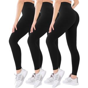 Blisset 3 Pack High Waisted Leggings for Women with Pockets Soft Active Tummy Control Pants for Yoga Running & Daily Wear (Black, S)