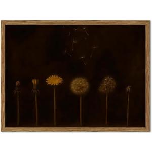 Moody Dandelion Wall Art, Dark Academia Floral Wall Decor Painting Vintage Botanical Flower Poster Canvas Prints Picture for Living Room Bedroom Farmhouse 16x24 inch Wood Framed