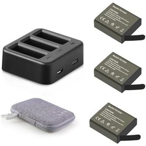 GEEKAM PG1050 Action Camera Battery, 1050mAh (2 pcs.) with 3-Channel USB Charger, Compatible with AKASO EK7000/APEMAN/Dragon Touch/Apexcam/Vemont/COOAU/EKEN and More