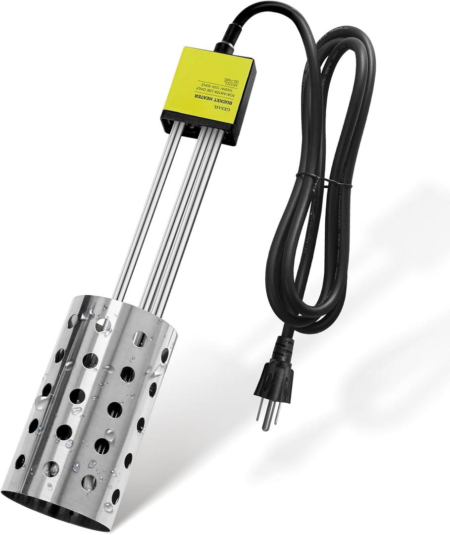 1000W UL-Listed Electric Immersion Heater, Bucket Water Heater with 304 Stainless-Steel Guard, Submersible Bucket Heater with Thermostat and Auto Shutoff, Heats 5 Gallons Water in Minutes