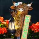 Highland Cow Statue for Garden Decor: Outdoor Welcome Cattle Lantern Decoration for Yard Lawn Balcony Patio Ornament - Gifts for Mom Women Grandma(Brown)