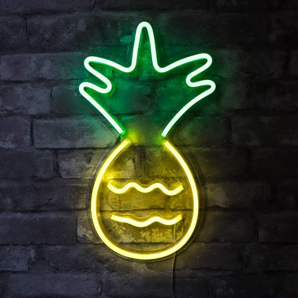 Isaac Jacobs 17 x 10 inch LED Neon Yellow & Green Pineapple Wall Sign for Cool Light, Wall Art, Bedroom Decorations, Home Accessories, Party, and Holiday Dcor: Powered by USB Wire (PINEAPPLE)