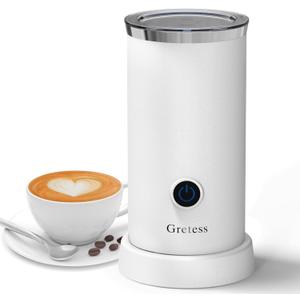 Milk Frother, Milk Frother and Steamer with Two Whisks for Frothing and Heating Milk, 4 IN 1 Multifunction Coffee Frother for Hot & Cold Froth, Auto-off & Easy Cleaning, Matte White, JC-A4W
