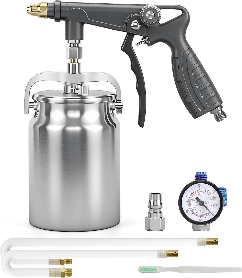 Undercoating Spray Gun with Suction Feed Cup, 360 & Straight Spray Hoses, for Truck Bed Liner Coating, Rubberized Undercoat, Rust Proofing (Gray)