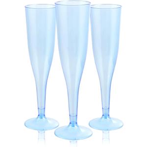 WDF 36 Pack Clear Blue Plastic Champagne Flutes - 7OZ Blue Champagne Flutes Plastic, Champagne Glasses Disposable for Party & Wedding