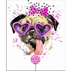 7Dots Art. Fun Popcorn, Donuts and Lollipops Dogs. Watercolor Art Print, Poster 8"x10" on Fine Art Thick Watercolor Paper for Living Room, Bedroom, Bathroom. Funny Wall Art Decor. (Pug dog2)