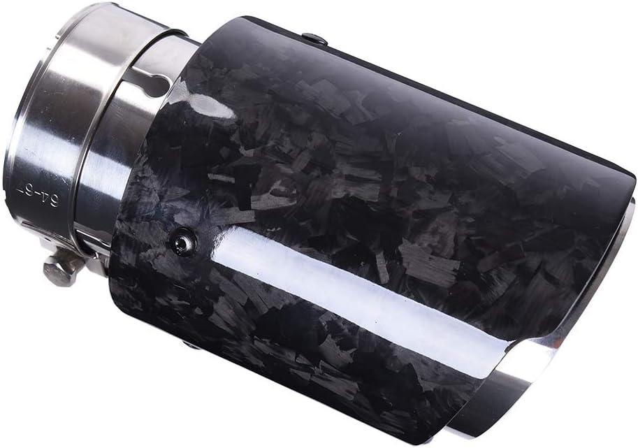 CARMON Real Forged Carbon Fiber Exhaust Tips with Silver Stainless Steel Muffler Pipes (inlet ID 2.5",outlet OD 4")