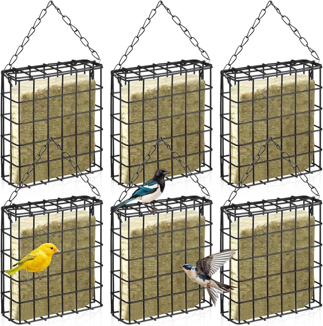 Zhehao 6 Pack Suet Bird Feeders Outdoor Garden Cages Decor Wild Bird Feeders Hanging Single Suet Cake Bird Feeder One Suet Capacity for Outside