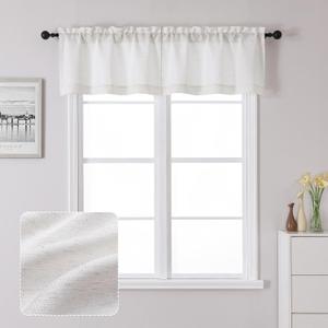 Chyhomenyc Bennet Faux Linen Slub Textured Semi Sheer Small Window Kitchen Valance Curtain, Rod Pocket Cafe Valance for Bathroom Laundry Basement, 30Wx14L inch, 2 Piece, Natural