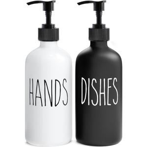 MOMEEMO Soap Dispenser Set 2 Pack, Contains Hand and Dish Soap Dispenser, Perfect for Black and White Kitchen Decor. (Black & White)