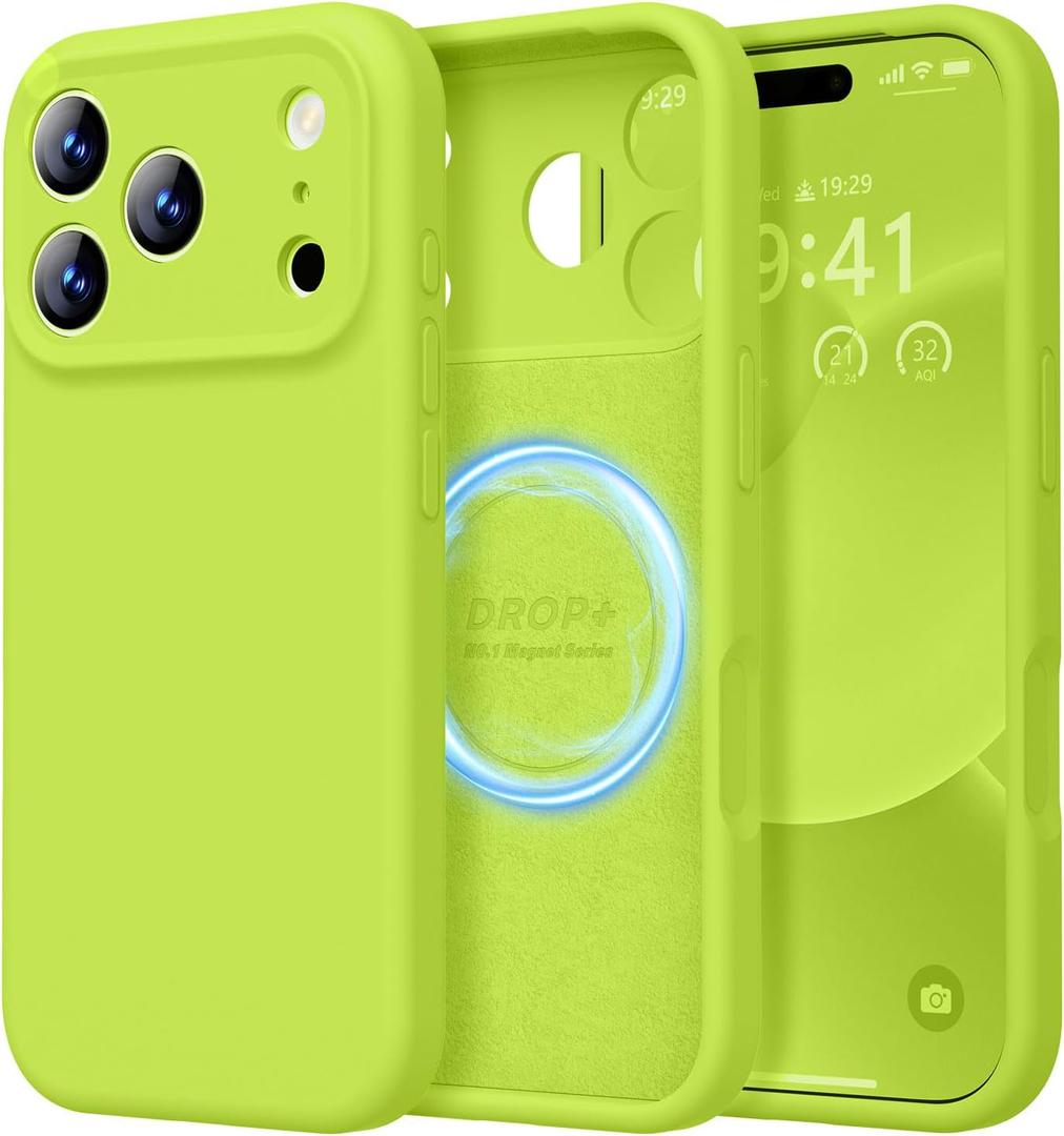 LOVE 3000 Designed for iPhone 17 Pro Case, Premium Silicone [Compatible with Magsafe][Soft Anti-Scratch Microfiber Lining] Shockproof Protective Phone Case for Men Women 6.3", Fluorescent Green