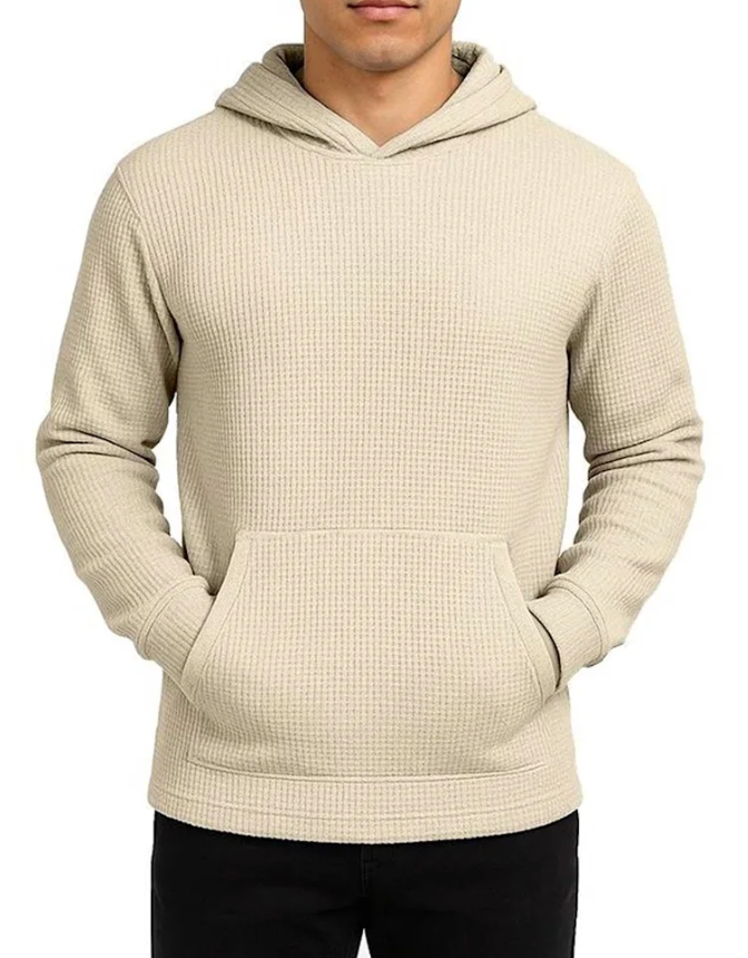 Blue Ice Men's Waffle Knit Thermal Pullover Hoodie, Small