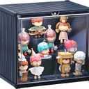Display Case for Figures & Collectibles, One-Piece Molded Magnetic Door with 3 LED Light Effects, Stackable No Assembly Acrylic Container for Labubu, Action Figures (11.4"x8.1"x10.1") (Black)