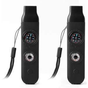 Emergency Survival Safety WhistleWhistle for Kids with Lanyard,Compass,Thermometer,Ideal for Kayaking, Boating, Hiking, Camping, Climbing (Black 2pcs)