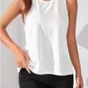 OYOANGLE Women's Open Back Workout Tops Racerback Athletic Loose Shirts Yoga Gym Clothes Sleeveless Running Tank Tops White Small