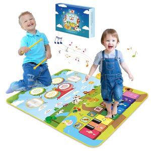 Foki 3-in-1 Musical Mats, Child Floor Piano Drum Animal Music Play Mat Montessori Sensory Early Educational Musical Learning Toys for Baby Girls Boys Birthday Toddlers 1-5 Years Old