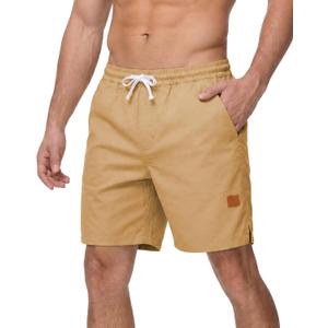 BUXKR Men's Lightweight Athletic Shorts Loose Fit Workout Shorts with Pockets for Gym Training and Sports, Quick-Dry Summer (Beige, M)