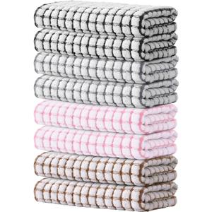 Kitinjoy Cotton 8 Pack Terry Kitchen Towels, 16 x 25 Inches Super Soft and Absorbent Dish Towels, Quick Drying Hand Towels for Kitchen Drying, Mix Color