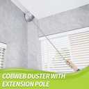 IVYROLL Cobweb Duster with Extension Pole, Spider Web Brush & Ceiling Cleaning Kit, 100" Microfiber Feather Duster Cleaner with Washable Head for Ceiling Fan, Furniture, Home