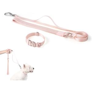Dog Collar and Leash Set, Quick Release Metal Buckle Collar and Two Handles Dog Leash Heavy Duty for Training & Outdoor Walking for Small Medium Dogs (Blush Pink, S)