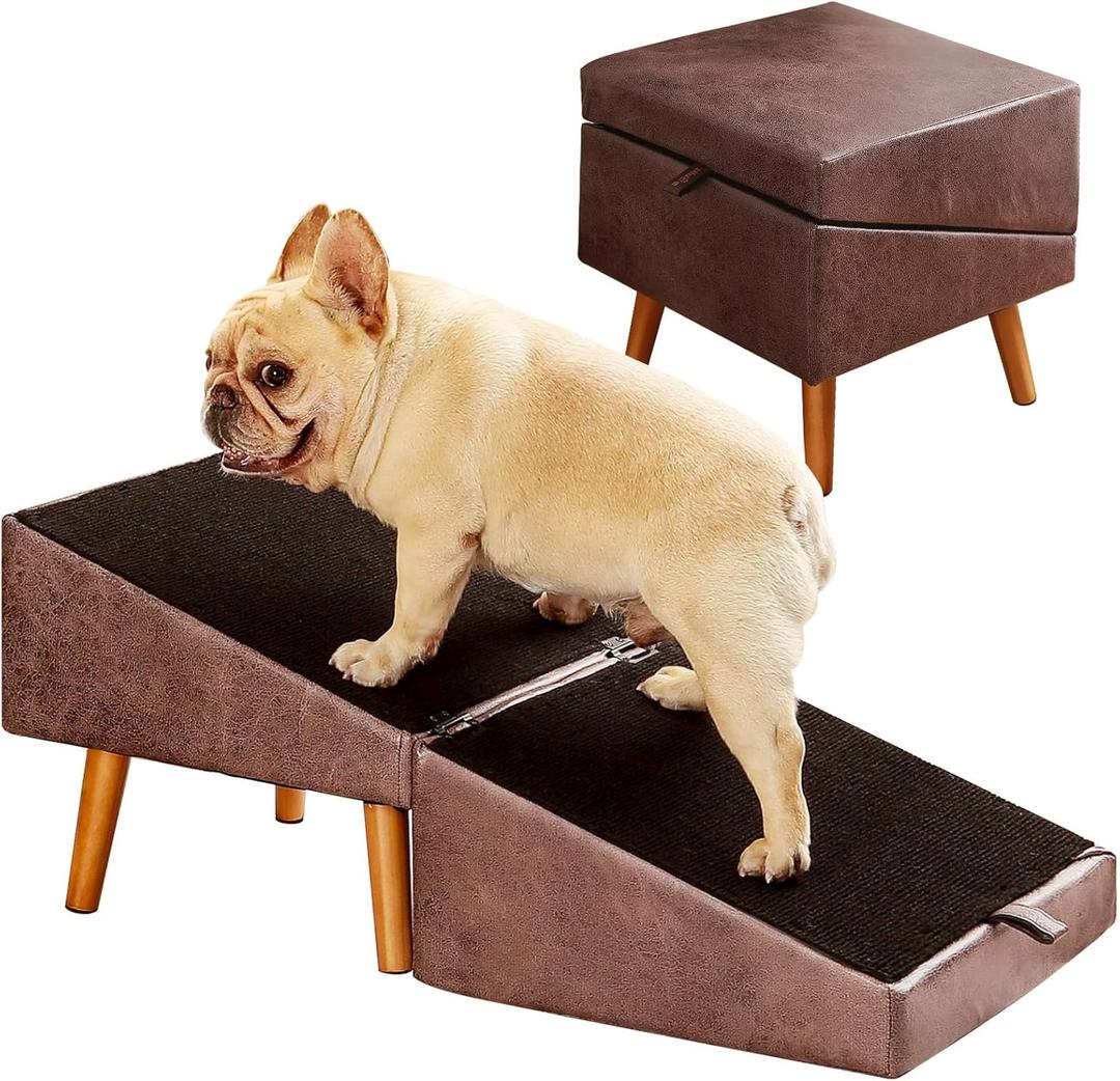Dog Ramp for Couch and Bed, Dog Stairs for Small Dogs and Cats, Foldable Pet Steps for Medium Senior Dogs and Puppy, Split Ottoman Design Pet Ramp Brown