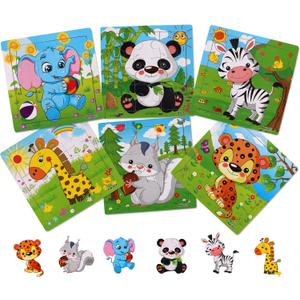2 x NASHRIO Wooden Puzzles for Toddlers 3-5 Years Old(Set of 6), 9 Pieces Preschool Educational and Learning Animal Jigsaw Puzzle Toy Gift Set for Boys and Girls (9 Pcs-01)