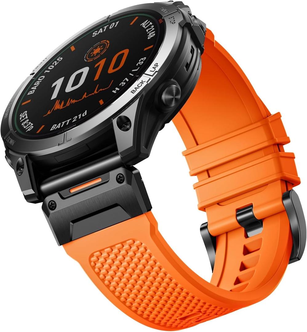 Bandletic Rubber Bands - Compatible with Garmin Fenix 7X Pro, 6X, 5X Watch Bands, 26mm Easy-Fit Band for Fenix 8/ 51mm/ 7X/ 6X Pro/ 5X Plus/ 3 HR/ Tactix/ Enduro