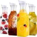 Set of 4 Plastic Carafe with Lid, 50 Oz Carafes for Mimosa Bar, Square Base Juice Containers, Water Bottle, Milk Container, Clear Beverage Containers for Fridge- HAND WASH ONLY