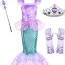 Little Girls Mermaid Princess Costume for Girls Dress Up Party with Gloves,Crown Mace 3-10 Years (5-6 Years, Purple-29)