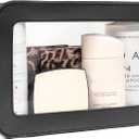 Clear Makeup Bag Small, TSA Approved Portable Toiletry Bag with Zipper Cosmetic Travel Bag Makeup Organizer Case Mini Makeup Pouch for Purse Car Organizer Bag for Women Men (Black)