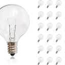 G40 Replacement Bulbs, 25 Pack Clear Glass Globe 5W E12 Candelabra Base Incandescent Light Bulbs, Warm White for Outdoor String Lights, Christmas, Patio, Holiday Decor