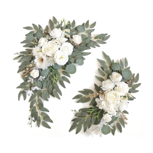Piklado Faux Arch Flower Swag Set of 2 for Wedding Welcome Signs Floral Swag Wedding Reception Ceremony Signs Decor (White)