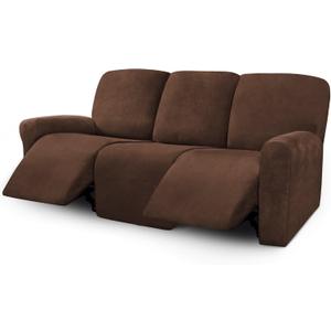 ULTICOR Velvet 8-Pieces Recliner Sofa Covers Stretch Reclining Couch Covers for 3 Cushion Reclining Sofa Slipcovers Furniture Covers Thick Soft Washable (3 Seater Recliner Cover, Chocolate)