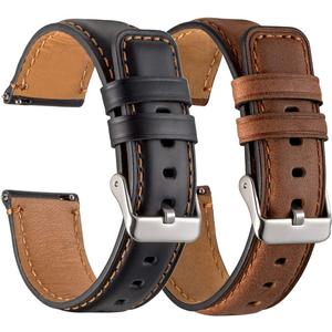 Galaxy Watch 3 45mm Bands 2 Pack, Compatible with Samsung Band, Width 22mm Leather, for Men Women Quick Release Smart Straps Unisex Size(Black+Brown)