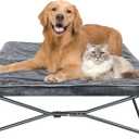 unp Outdoor Dog Bed - Portable, Elevated Camping Dog Cot for Indoor, Courtyard & Travel, Breathable Textilene Mesh, Comfortable with Removable & Washable Cover (Grey, L PRO)