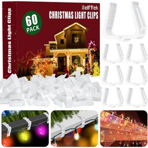 SelfTek 60 Pcs Christmas Light Hooks, 1 5/8" Fascia Board Clips, Weatherproof Plastic Gutter Clips for Hanging Outdoor Holiday Lights (White)