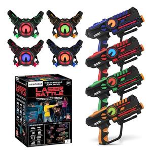 ArmoGear Set of 4 Laser Tag Guns with Vests - Laser Tag Set for Kids and Adults - Toy Guns with 150 ft Range, Night Vision, Invisibility Mode - Battery Operated - Multiplayer Outdoor Game for Ages 8+
