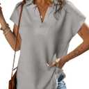 SHEWIN Womens Shirts Casual Collared Short Sleeve Polo Shirt Loose V Neck Ladies Top and Blouse Cute Summer Tops for Women 2024, Light Grey,(XXL)