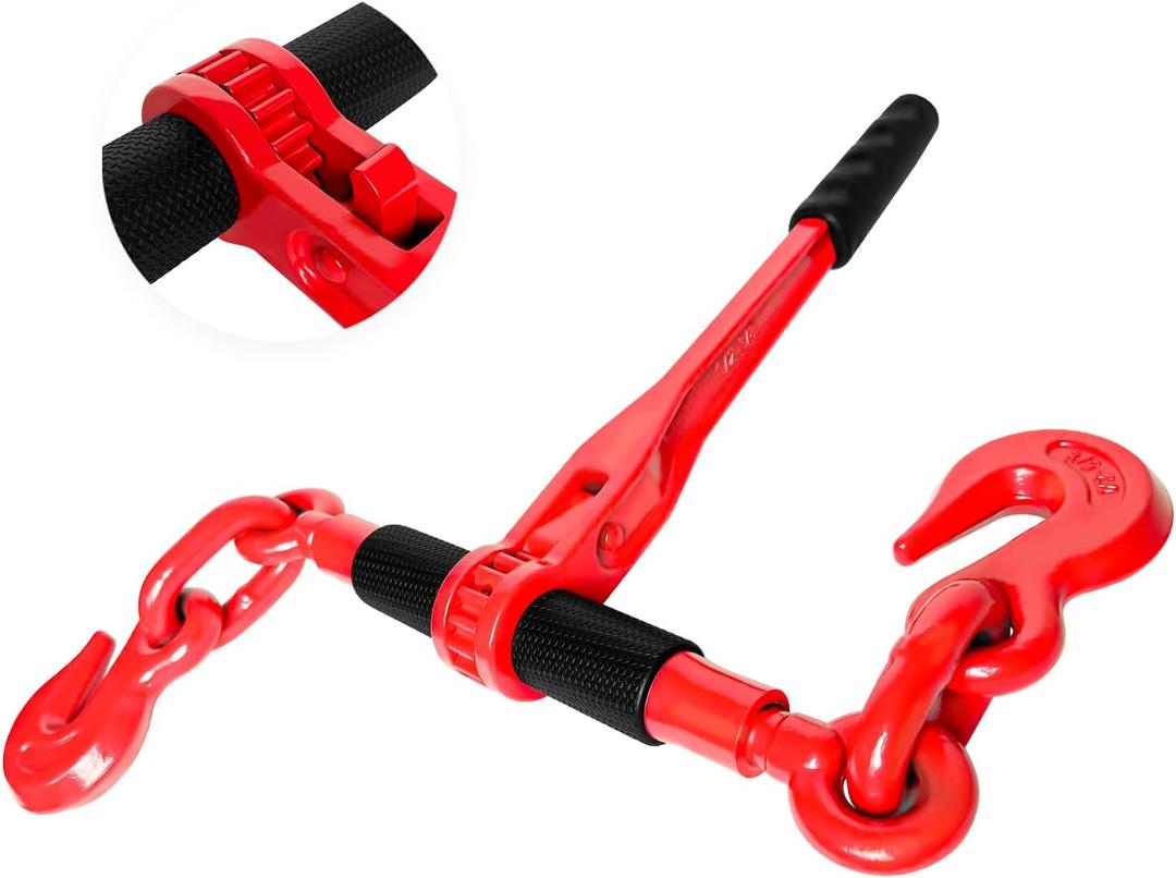 Ratchet Chain Binders 1/2'' - 5/8 | Load Binder with 2 Grab Hooks | Tie Downs for Grade 70 Transport Chain | 13,000 Lbs. Safe Working Load- Heavy Duty Ratchet Binders for Towing (Red  Manual)