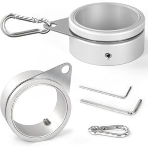 Anovo Flag Pole Rings, Aluminum Alloy Flagpole Rings 360 Rotating Anti Wrap Flag Mounting Ring with Carabiner for 1.75-2.02 Inch Diameter Flagpole (Matte Silver, 2 Inch -Pack of 2)