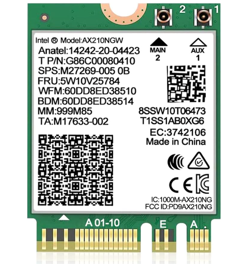 WiFi 6E Wireless Card Intel AX210 NGW Bluetooth 5.3 TriBand 5400Mbps Network Adapter for Laptop Support Windows 10/11 (64bit) M.2/NGFF