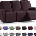 KinCam Recliner Covers, Stretch Reclining Chair Covers, Recliner Sofa Slipcovers Stripe Jacquard Recliner Couch Covers Furniture Protector Covers for Pet Kid (3 Seater, Dark Coffee)