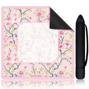 Chinoiserie Mahjong Mat Pink White Floral Design 31.5 x 31.5 Inch Gaming Mat with Black Carrying Bag Rubber Anti Slip Noise Reduction Table Cover for Mahjong Poker Board Games Dominoes Tile Card Game