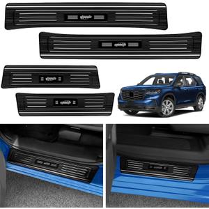 YOJOJOCO 4PCS Door Sill Protector for Honda Pilot 2025 2024 2023 Accessories Black Brushed Stainless Steel Front and Rear Door Car Pedal Kick Guards Protection