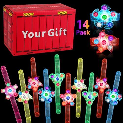 Easter Basket Stuffers-14 Pack LED Light Up Fidget Spinner Bracelets, Glow in The Dark Party Favors for Kids 4-8 8-12, Easter Egg Fillers Treasure Box Toys Classroom Prizes, Goodie Bags Stuffers